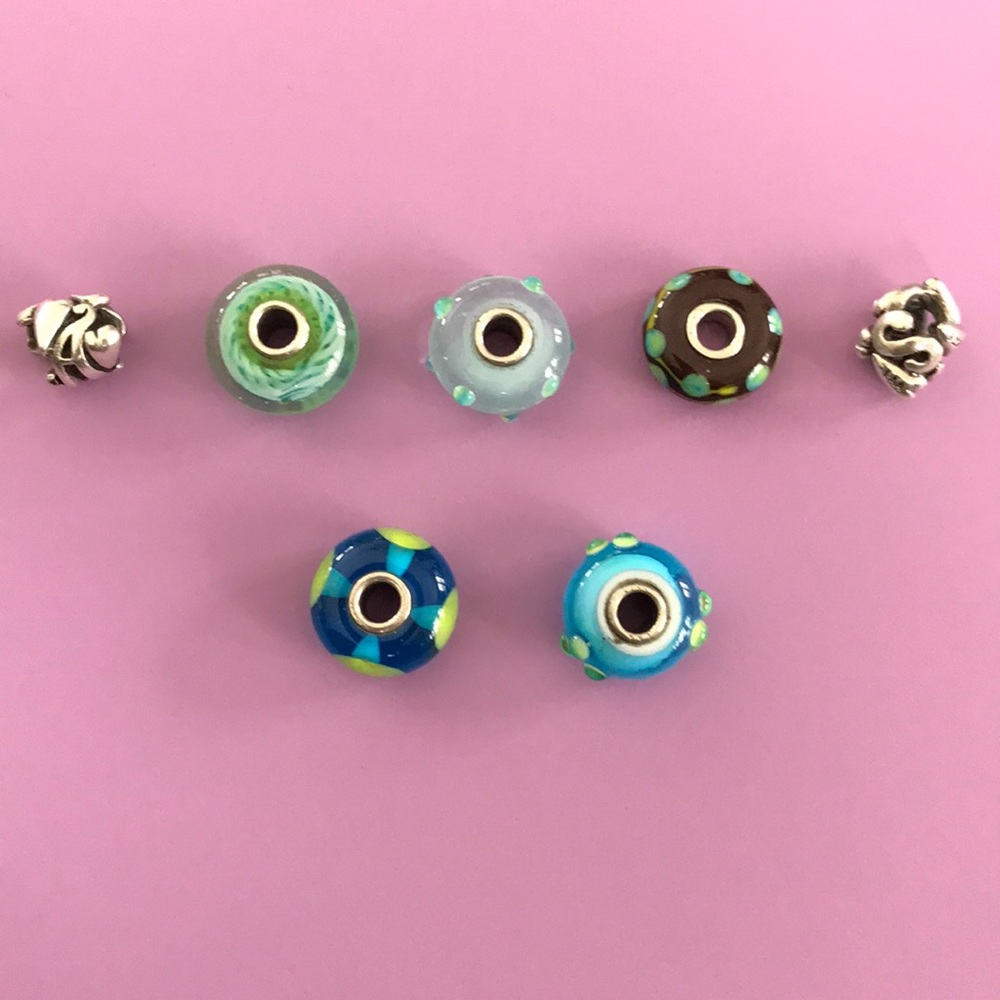 5 glass Trollbeads A and S initial silver bead